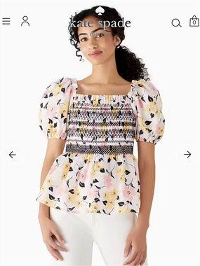 Kate Spade Lily Blooms Puff Sleeve Top Size M